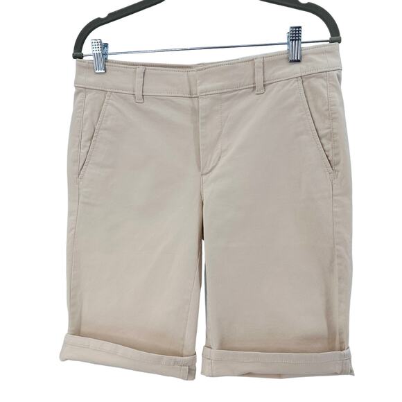 Loft Tan/Khaki Bermuda Shorts Womens Size 4 High Waisted Cuffed Stretch Slim Fit - Picture 4 of 9